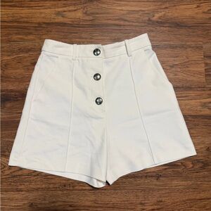 Zara High Waist Cream Button Shorts